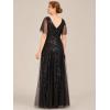 imageEverPretty Womens Elegant Summer V Neck Sequin Short Sleeves Floor Length Formal Evening Dresses 00736PHBlack