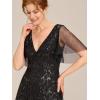 imageEverPretty Womens Elegant Summer V Neck Sequin Short Sleeves Floor Length Formal Evening Dresses 00736PHBlack