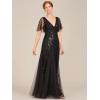 imageEverPretty Womens Elegant Summer V Neck Sequin Short Sleeves Floor Length Formal Evening Dresses 00736PHBlack