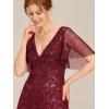 imageEverPretty Womens Elegant Summer V Neck Sequin Short Sleeves Floor Length Formal Evening Dresses 00736PHBurgundy