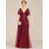 imageEverPretty Womens Elegant Summer V Neck Sequin Short Sleeves Floor Length Formal Evening Dresses 00736PHBurgundy