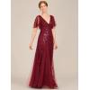 imageEverPretty Womens Elegant Summer V Neck Sequin Short Sleeves Floor Length Formal Evening Dresses 00736PHBurgundy