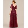 imageEverPretty Womens Elegant Summer V Neck Sequin Short Sleeves Floor Length Formal Evening Dresses 00736PHBurgundy