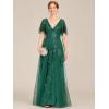 imageEverPretty Womens Elegant Summer V Neck Sequin Short Sleeves Floor Length Formal Evening Dresses 00736PHDark Green