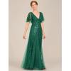 imageEverPretty Womens Elegant Summer V Neck Sequin Short Sleeves Floor Length Formal Evening Dresses 00736PHDark Green