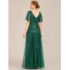imageEverPretty Womens Elegant Summer V Neck Sequin Short Sleeves Floor Length Formal Evening Dresses 00736PHDark Green