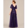 imageEverPretty Womens Elegant Summer V Neck Sequin Short Sleeves Floor Length Formal Evening Dresses 00736PHDark Purple