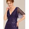 imageEverPretty Womens Elegant Summer V Neck Sequin Short Sleeves Floor Length Formal Evening Dresses 00736PHDark Purple
