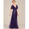 imageEverPretty Womens Elegant Summer V Neck Sequin Short Sleeves Floor Length Formal Evening Dresses 00736PHDark Purple