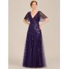 imageEverPretty Womens Elegant Summer V Neck Sequin Short Sleeves Floor Length Formal Evening Dresses 00736PHDark Purple
