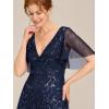 imageEverPretty Womens Elegant Summer V Neck Sequin Short Sleeves Floor Length Formal Evening Dresses 00736PHNavy Blue