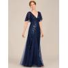 imageEverPretty Womens Elegant Summer V Neck Sequin Short Sleeves Floor Length Formal Evening Dresses 00736PHNavy Blue