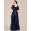 imageEverPretty Womens Elegant Summer V Neck Sequin Short Sleeves Floor Length Formal Evening Dresses 00736PHNavy Blue