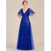 imageEverPretty Womens Elegant Summer V Neck Sequin Short Sleeves Floor Length Formal Evening Dresses 00736PHSapphire Blue