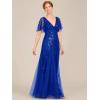 imageEverPretty Womens Elegant Summer V Neck Sequin Short Sleeves Floor Length Formal Evening Dresses 00736PHSapphire Blue