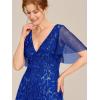 imageEverPretty Womens Elegant Summer V Neck Sequin Short Sleeves Floor Length Formal Evening Dresses 00736PHSapphire Blue