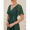 imageEverPretty Womens Evening Gowns V Neck Ruched Short Sleeves Aline Glitter Formal DressesDark Green