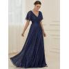 imageEverPretty Womens Evening Gowns V Neck Ruched Short Sleeves Aline Glitter Formal DressesNavy Blue