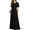 imageEverPretty Womens Classic Round Neck Pleated Short Sleeves Chiffon Appliques Floor Length A Line Formal Evening DressesBlack