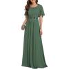 imageEverPretty Womens Classic Round Neck Pleated Short Sleeves Chiffon Appliques Floor Length A Line Formal Evening DressesEucalyptus Green