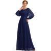 imageEverPretty Womens Elegant A Line Pleat Floor Length Flowy Chiffon Long Sleeves Mother of The Bride Dress 0106BPHNavy Blue