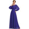 imageEverPretty Womens Elegant A Line Pleat Floor Length Flowy Chiffon Long Sleeves Mother of The Bride Dress 0106BPHSapphire Blue