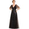 imageEverPretty Womens Elegant Summer V Neck Sequin Short Sleeves Floor Length Formal Evening Dresses 00736PHBlack