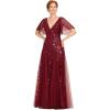 imageEverPretty Womens Elegant Summer V Neck Sequin Short Sleeves Floor Length Formal Evening Dresses 00736PHBurgundy