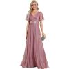 imageEverPretty Womens Evening Gowns V Neck Ruched Short Sleeves Aline Glitter Formal DressesOrchid