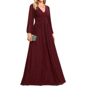 imageEverPretty Womens ALine Long Lantern Sleeves Formal Gowns Empire Waist Long Glitter Evening DressBurgundy