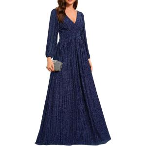 imageEverPretty Womens ALine Long Lantern Sleeves Formal Gowns Empire Waist Long Glitter Evening DressNavy Blue