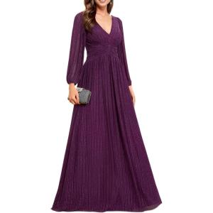 imageEverPretty Womens ALine Long Lantern Sleeves Formal Gowns Empire Waist Long Glitter Evening DressPurple Wisteria