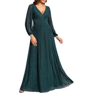 imageEverPretty Womens ALine Long Lantern Sleeves Formal Gowns Empire Waist Long Glitter Evening DressTeal