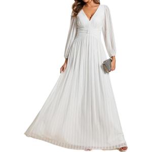 imageEverPretty Womens ALine Long Lantern Sleeves Formal Gowns Empire Waist Long Glitter Evening DressWhite