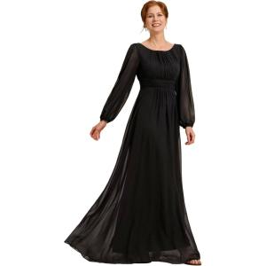 imageEverPretty Womens Elegant A Line Pleat Floor Length Flowy Chiffon Long Sleeves Mother of The Bride Dress 0106BPHBlack