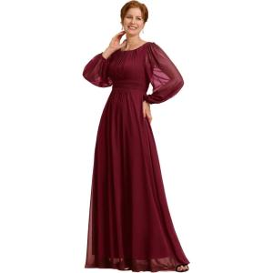 imageEverPretty Womens Elegant A Line Pleat Floor Length Flowy Chiffon Long Sleeves Mother of The Bride Dress 0106BPHBurgundy