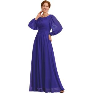 imageEverPretty Womens Elegant A Line Pleat Floor Length Flowy Chiffon Long Sleeves Mother of The Bride Dress 0106BPHSapphire Blue