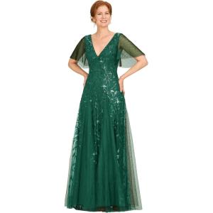 imageEverPretty Womens Elegant Summer V Neck Sequin Short Sleeves Floor Length Formal Evening Dresses 00736PHDark Green