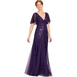 imageEverPretty Womens Elegant Summer V Neck Sequin Short Sleeves Floor Length Formal Evening Dresses 00736PHDark Purple