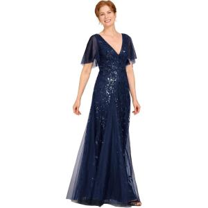 imageEverPretty Womens Elegant Summer V Neck Sequin Short Sleeves Floor Length Formal Evening Dresses 00736PHNavy Blue