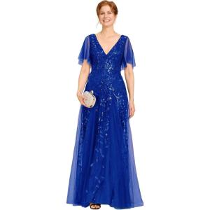 imageEverPretty Womens Elegant Summer V Neck Sequin Short Sleeves Floor Length Formal Evening Dresses 00736PHSapphire Blue