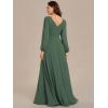 imageEverPretty Womens Formal Dresses Long Sleeve V Neck Empire Waist A Line Beading Floor Length Wedding Guest Dress 01981Eucalyptus Green
