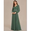 imageEverPretty Womens Formal Dresses Long Sleeve V Neck Empire Waist A Line Beading Floor Length Wedding Guest Dress 01981Eucalyptus Green