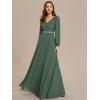 imageEverPretty Womens Formal Dresses Long Sleeve V Neck Empire Waist A Line Beading Floor Length Wedding Guest Dress 01981Eucalyptus Green