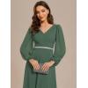 imageEverPretty Womens Formal Dresses Long Sleeve V Neck Empire Waist A Line Beading Floor Length Wedding Guest Dress 01981Eucalyptus Green