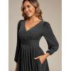 imageEverPretty Womens Glitter ALine VNeck Tea Length Long Sleeves Wedding Guest Dresses with Pockets 02523Black