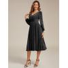 imageEverPretty Womens Glitter ALine VNeck Tea Length Long Sleeves Wedding Guest Dresses with Pockets 02523Black