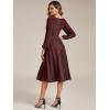 imageEverPretty Womens Glitter ALine VNeck Tea Length Long Sleeves Wedding Guest Dresses with Pockets 02523Burgundy
