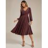 imageEverPretty Womens Glitter ALine VNeck Tea Length Long Sleeves Wedding Guest Dresses with Pockets 02523Burgundy