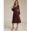 imageEverPretty Womens Glitter ALine VNeck Tea Length Long Sleeves Wedding Guest Dresses with Pockets 02523Burgundy